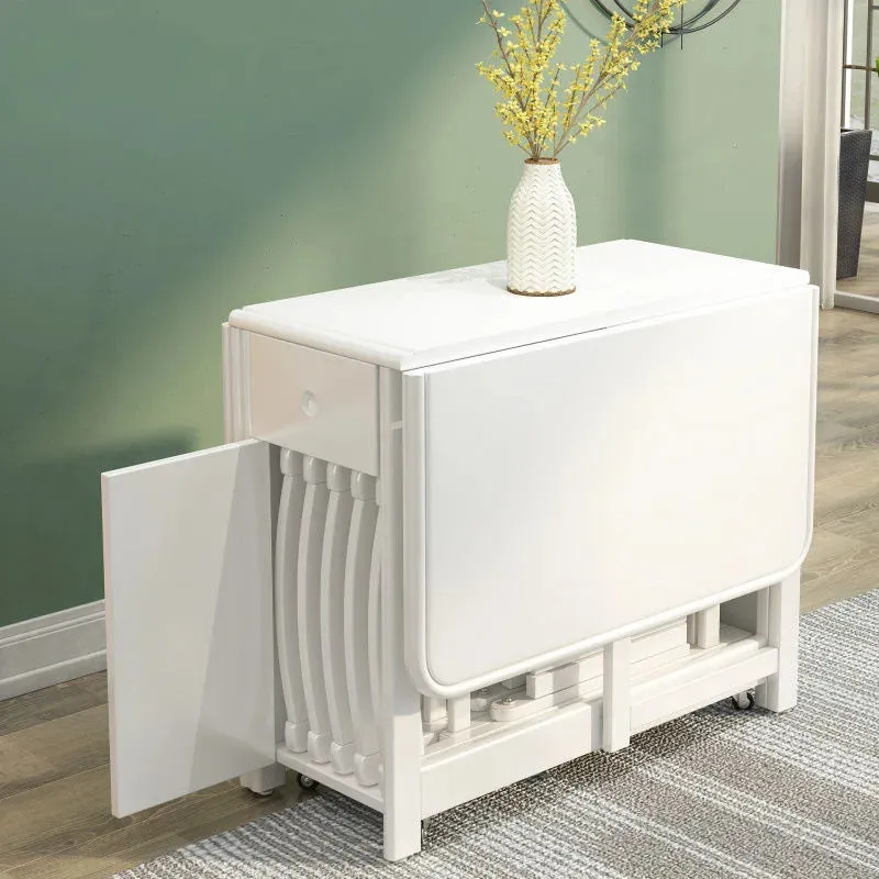 Extendable Drop Leaf Folding Dining Table | Space-Saving Design with Storage Drawers