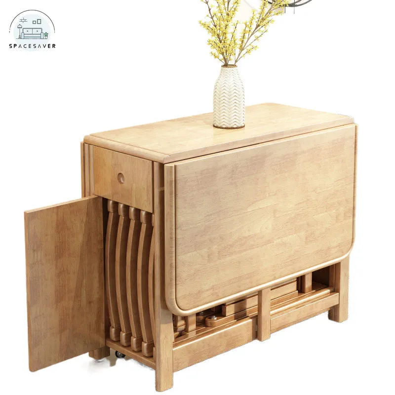 Extendable Drop Leaf Folding Dining Table | Space-Saving Design with Storage Drawers