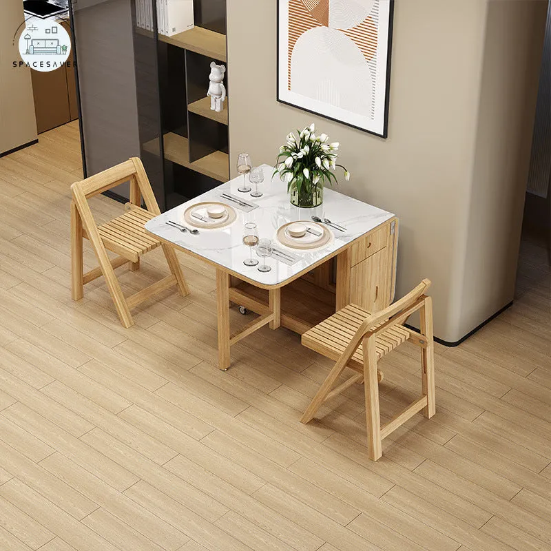 Extendable Drop Leaf Folding Dining Table | Space-Saving Design with Storage Drawers