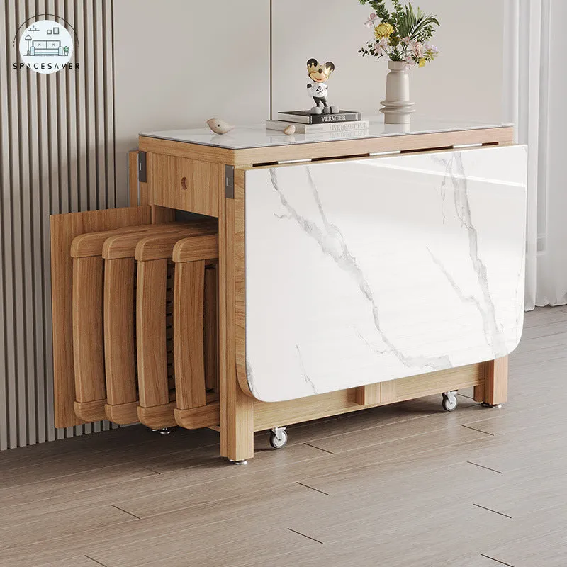 Extendable Drop Leaf Folding Dining Table | Space-Saving Design with Storage Drawers