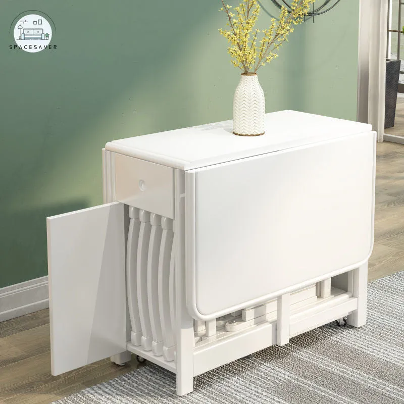 Extendable Drop Leaf Folding Dining Table | Space-Saving Design with Storage Drawers