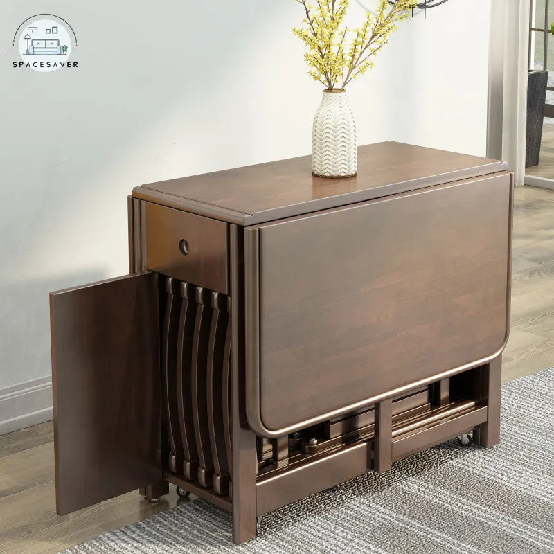 Extendable Drop Leaf Folding Dining Table | Space-Saving Design with Storage Drawers