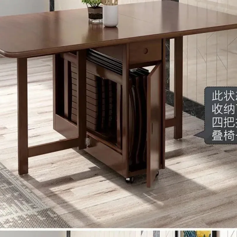 Extendable Drop Leaf Folding Dining Table | Space-Saving Design with Storage Drawers