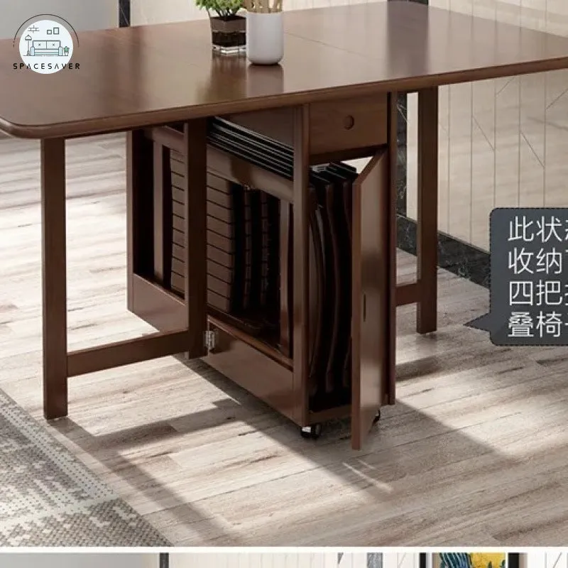 Extendable Drop Leaf Folding Dining Table | Space-Saving Design with Storage Drawers