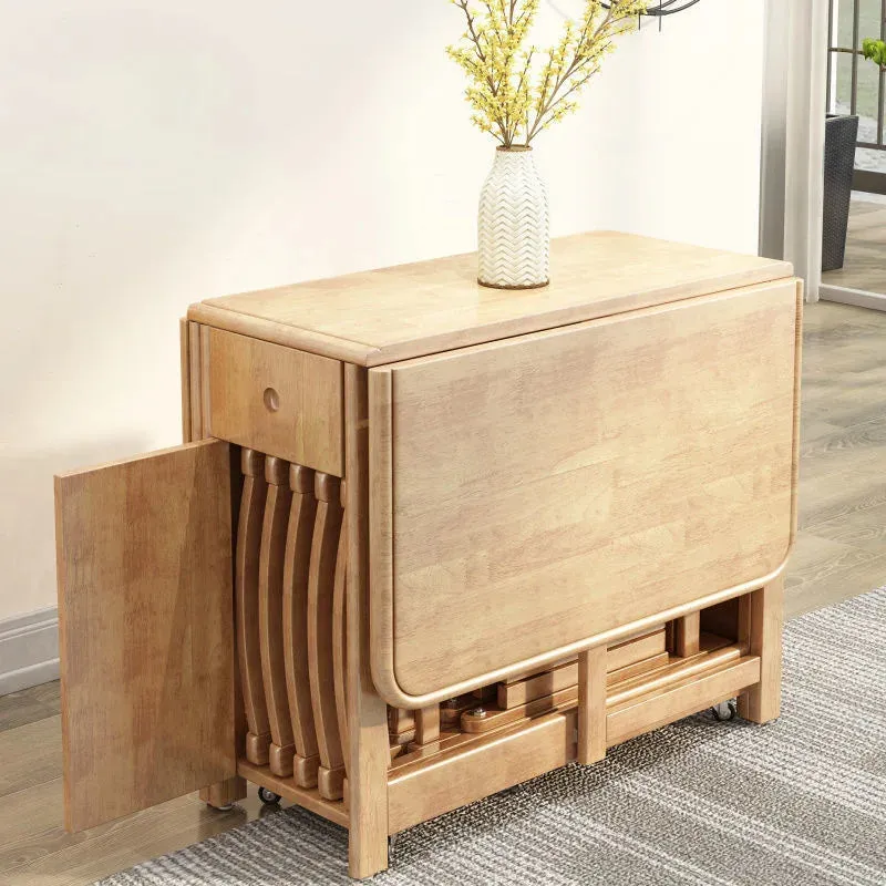 Extendable Drop Leaf Folding Dining Table | Space-Saving Design with Storage Drawers