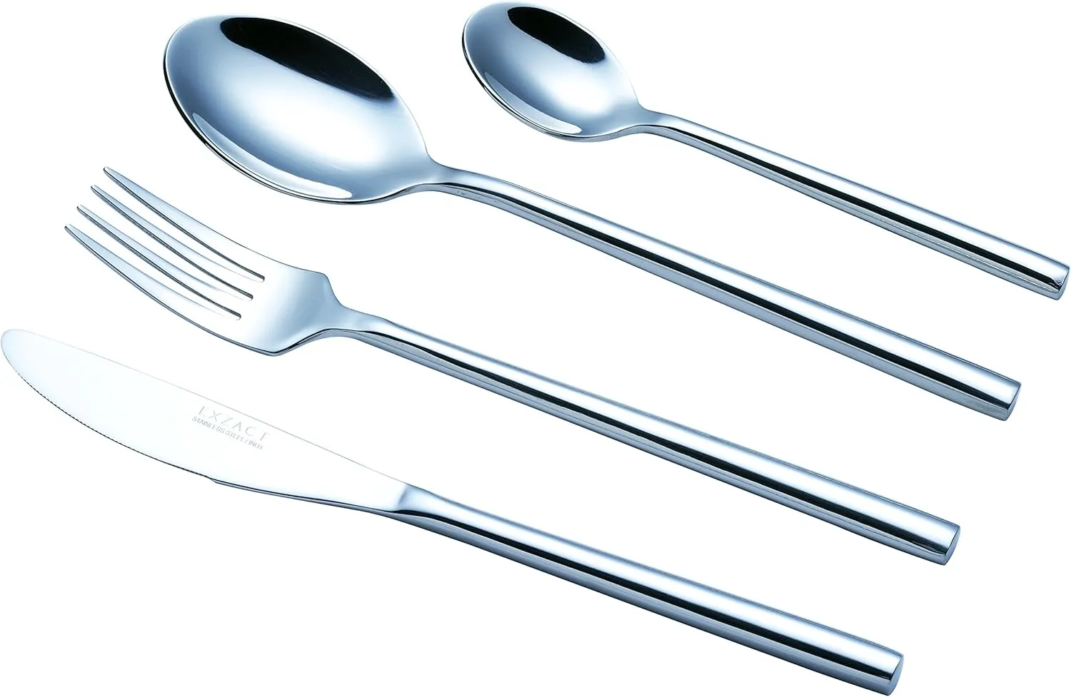 EXZACT Flatware Set 24-Piece, Silverware Hand-Forged Stainless Steel, Service for 6 Includes 6 Dinner Forks, 6 Knives, 6 Tablespoons, 6 Teaspoons – Mirror Polished, Dishwasher Safe