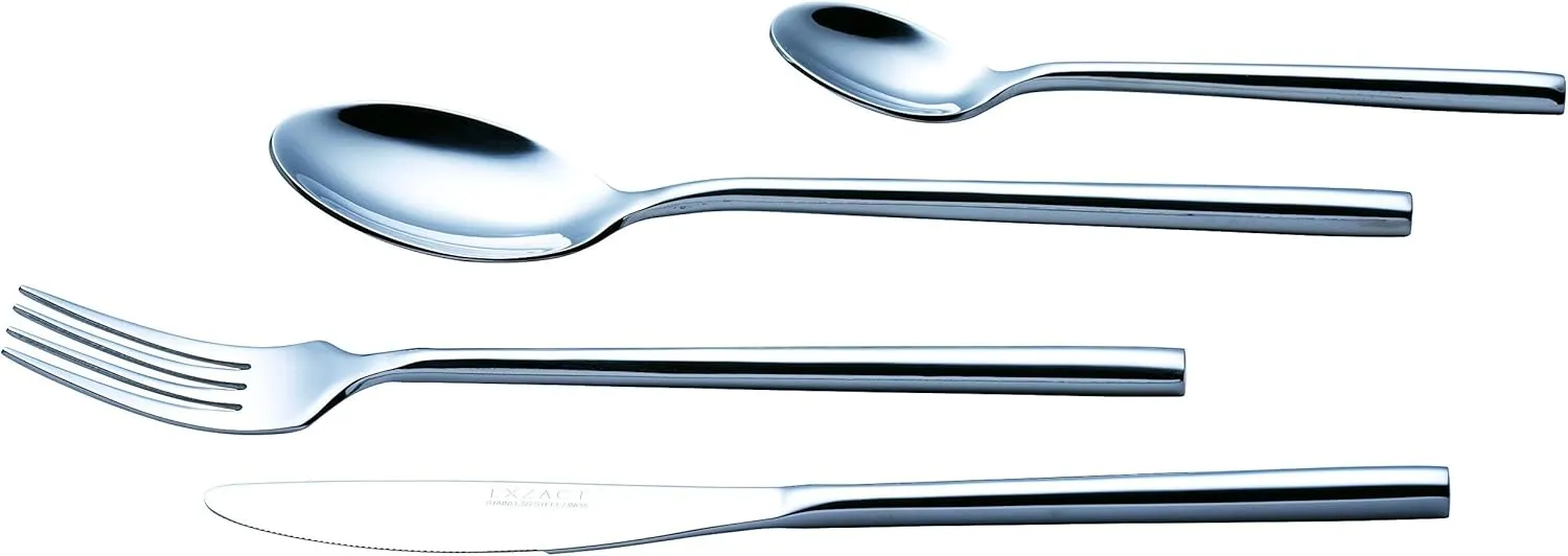 EXZACT Flatware Set 24-Piece, Silverware Hand-Forged Stainless Steel, Service for 6 Includes 6 Dinner Forks, 6 Knives, 6 Tablespoons, 6 Teaspoons – Mirror Polished, Dishwasher Safe