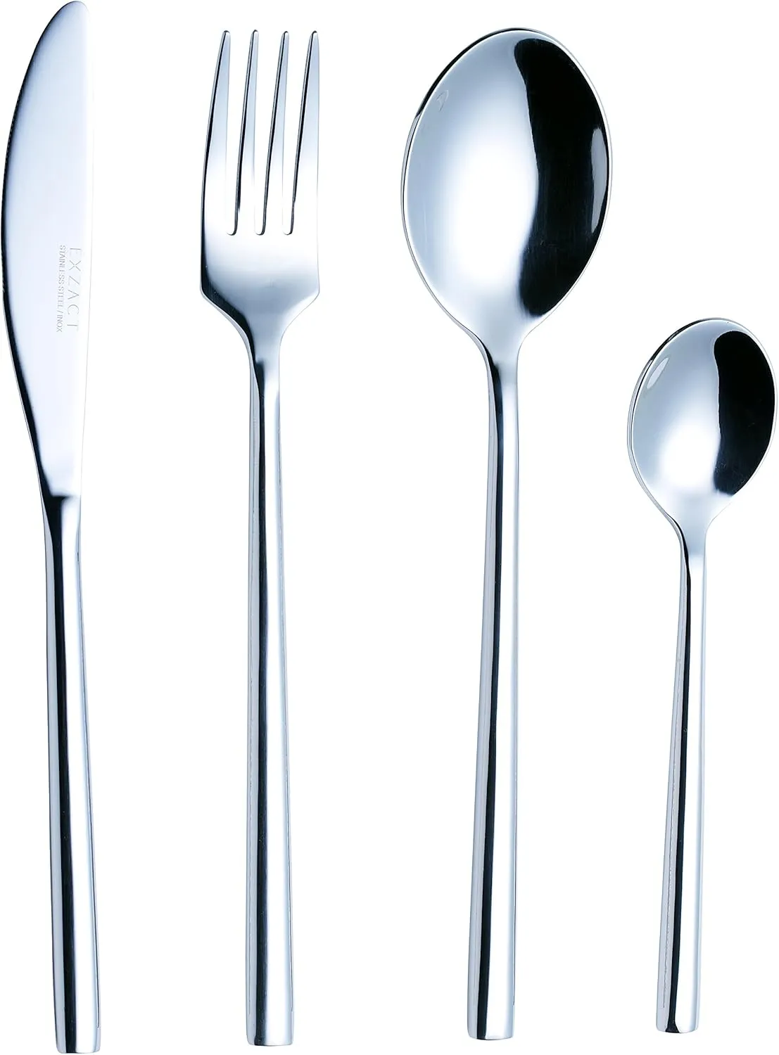 EXZACT Flatware Set 24-Piece, Silverware Hand-Forged Stainless Steel, Service for 6 Includes 6 Dinner Forks, 6 Knives, 6 Tablespoons, 6 Teaspoons – Mirror Polished, Dishwasher Safe