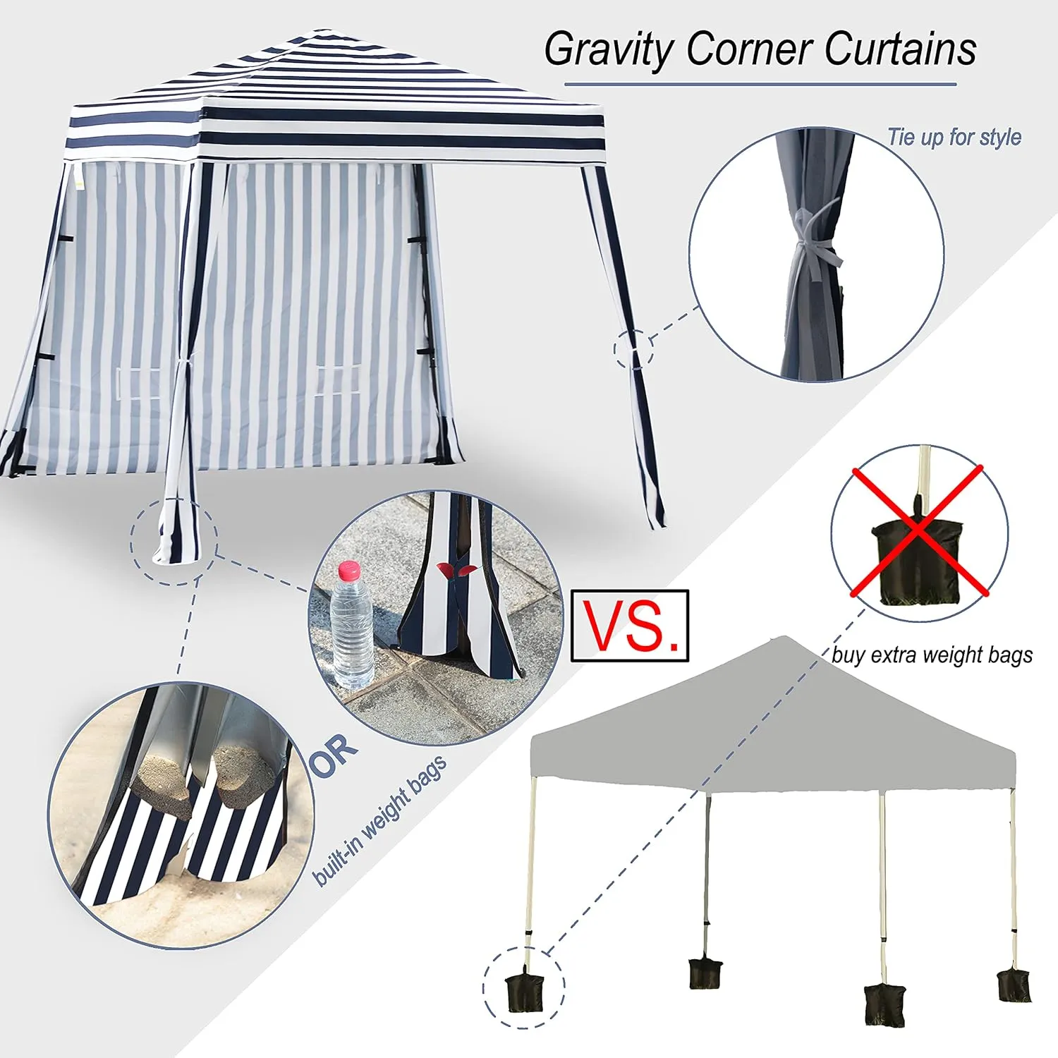 EzyFast Compact Pop Up Canopy Tent, Collapsible Instant Shelter,Portable Sports Cabana, with Built-in Weight Bags, 8 x 8 ft Base / 6 x 6 ft Top for Camping,Hiking,Fishing,Picnic (Classical Stripe)