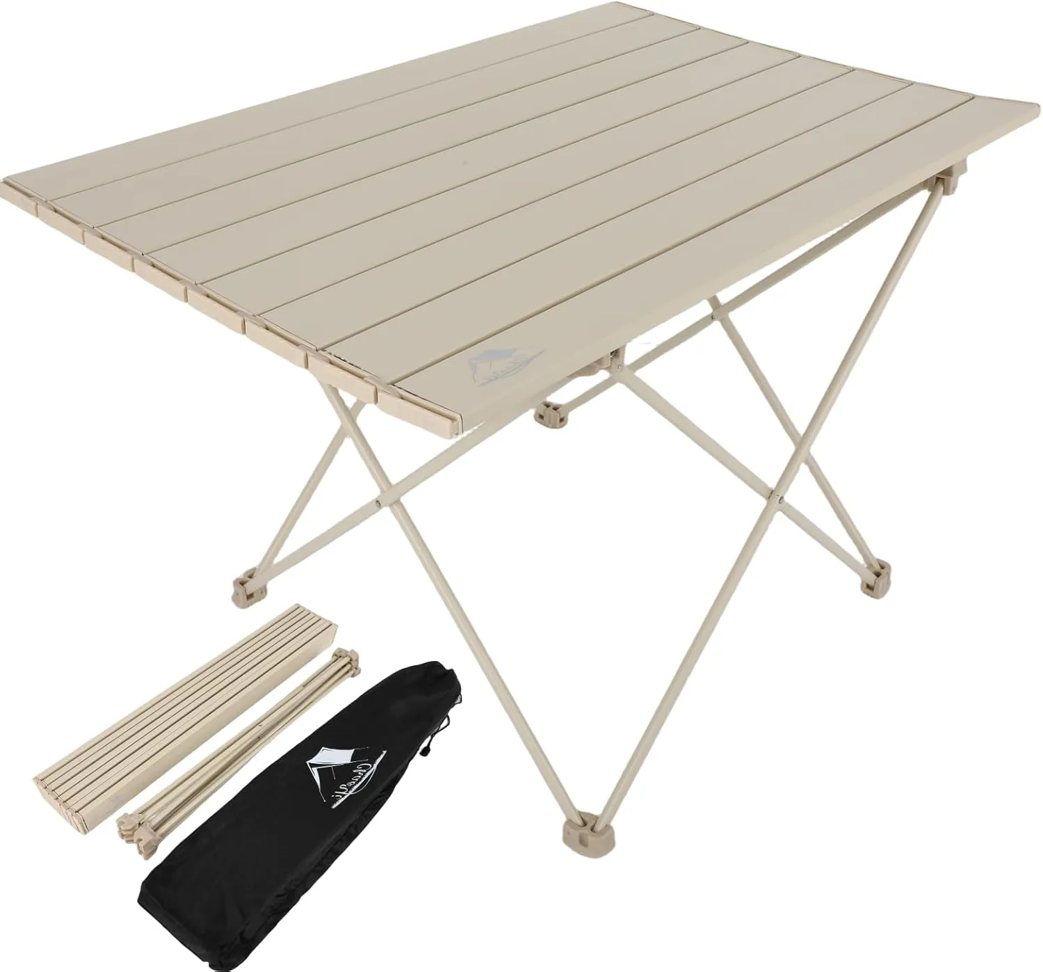 FAHKNS Portable Camping Table,Folding Side Table Aluminum Top for Camping Hiking Backpacking Outdoor Picnic（27" D x 18" W x 16" H，Off White）