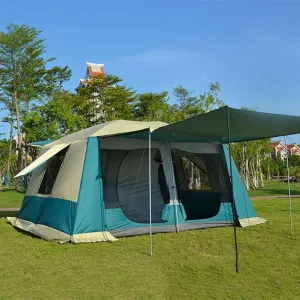 Family Camping Tent 8 People 10 People 12 People Two-Room One-Hall Tent,Lager Sun Shelter for Adult Kids,Outdoor Double Layer Tents,Waterproof (Color : Emerald)