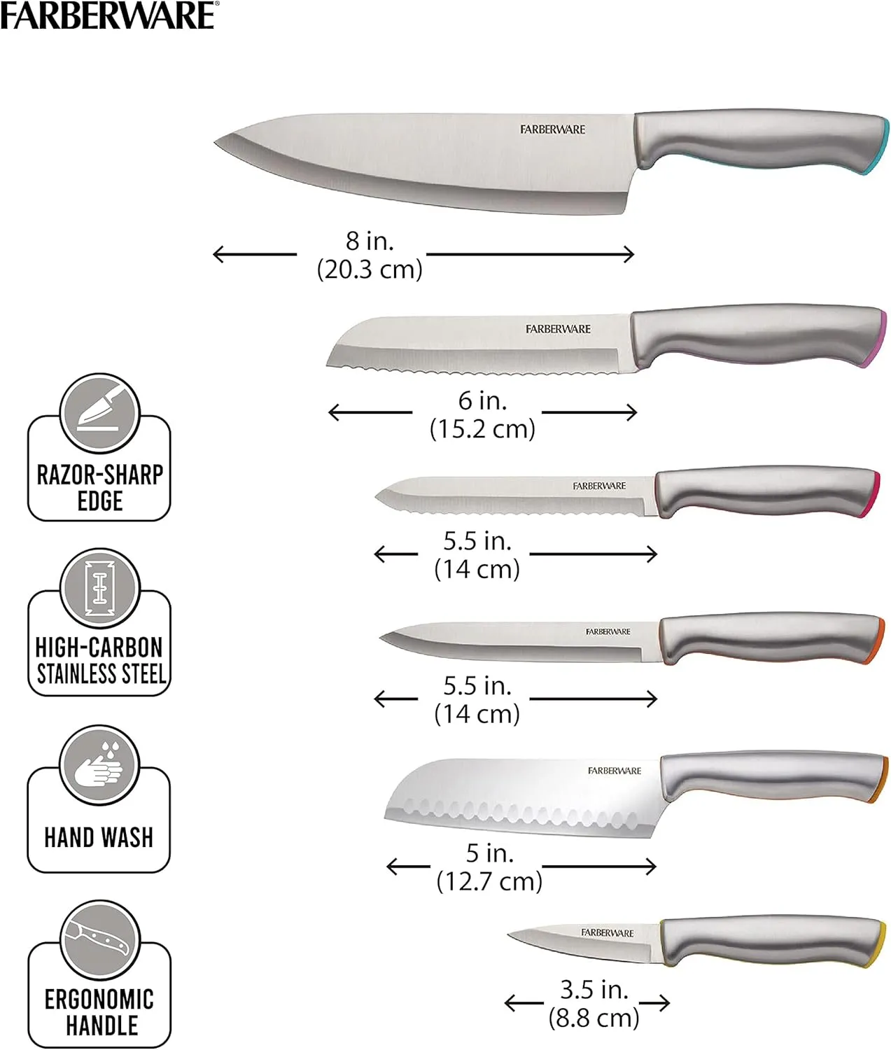Farberware - 5272031 Farberware Stamped Stainless Steel Cutlery Set, 12-piece, Assorted