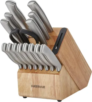 Farberware Edgekeeper Stainless Steel Block Set with Built in Knife Sharpener, 16-piece, Natural