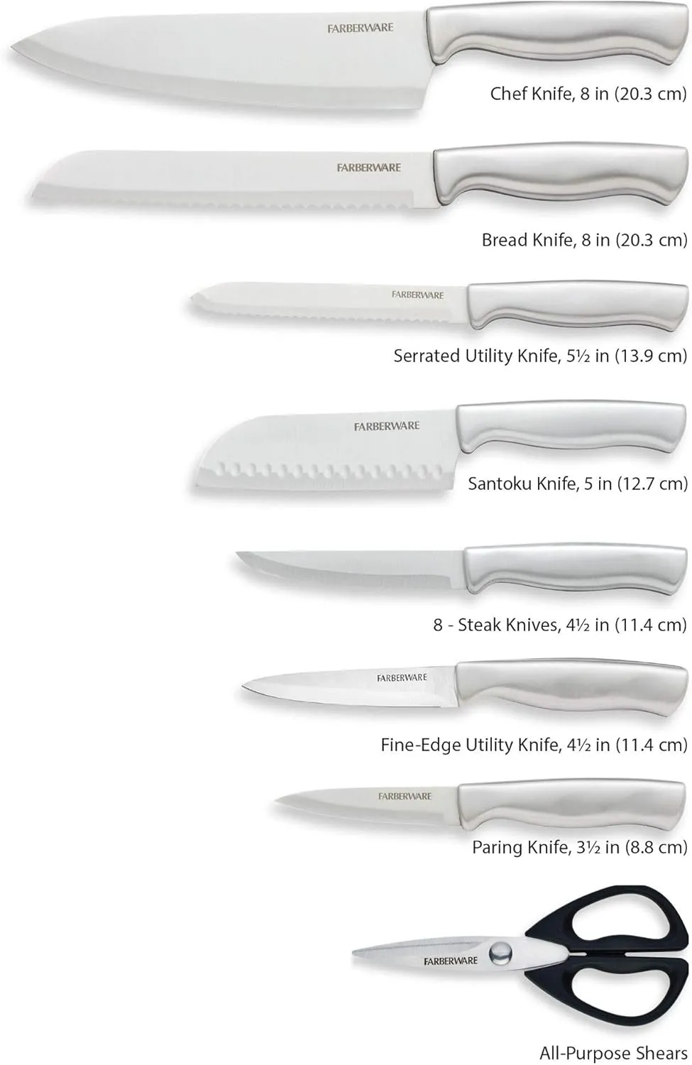 Farberware Edgekeeper Stainless Steel Block Set with Built in Knife Sharpener, 16-piece, Natural