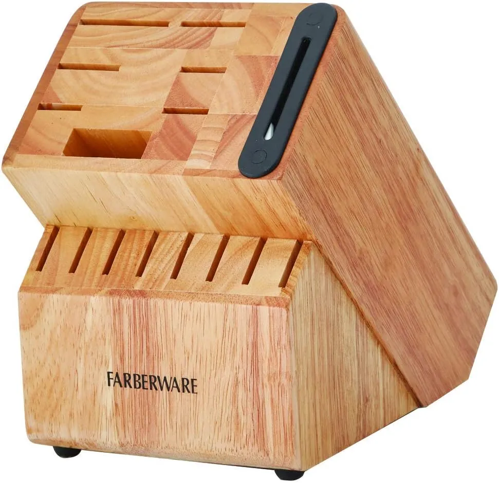 Farberware Edgekeeper Stainless Steel Block Set with Built in Knife Sharpener, 16-piece, Natural