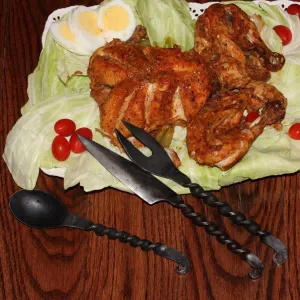 Feasting Utensils w/Pouch - Viking and Medieval Feastware - Set of Iron Eating Utensils Hand Forged Twisted Functional Knife, Fork and Spoon Flatware Set