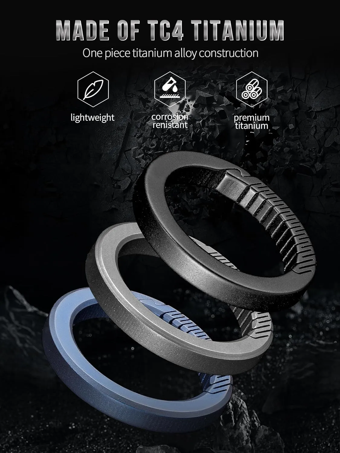 FEGVE Carabiner Keychain Clip with 2 Key Rings, Titanium Quick Release Keychain Small Carabiner Clip for Keys