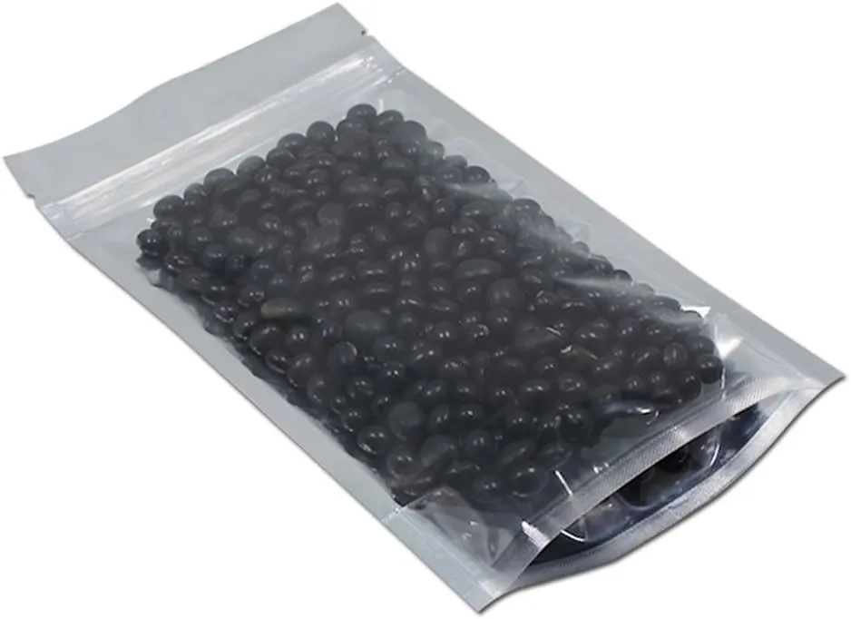 FERENLI 100 Pieces Stand Up Clear Front Zipper Lock Resealable Aluminum Mylar Foil Plastic Packaging Bag for Zip Heat Seal Package Lock with Tear Notch Long Term Food Storage 7.1x10.2 inch