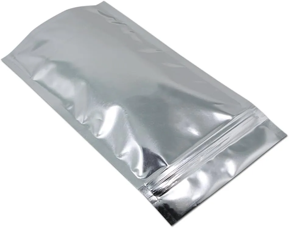 FERENLI 100 Pieces Stand Up Clear Front Zipper Lock Resealable Aluminum Mylar Foil Plastic Packaging Bag for Zip Heat Seal Package Lock with Tear Notch Long Term Food Storage 7.1x10.2 inch