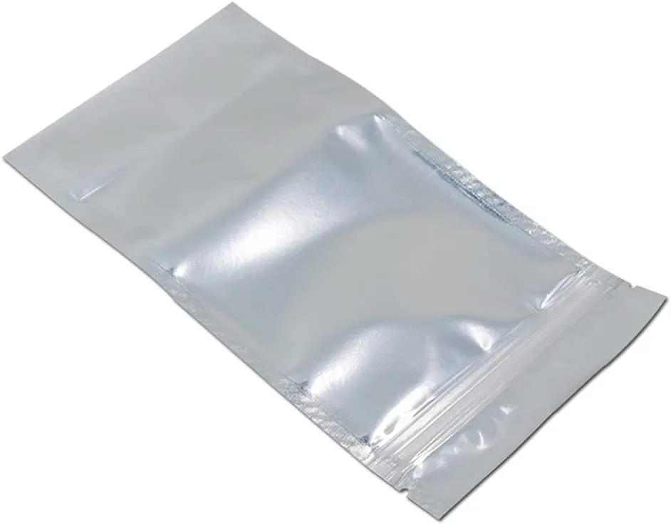 FERENLI 100 Pieces Stand Up Clear Front Zipper Lock Resealable Aluminum Mylar Foil Plastic Packaging Bag for Zip Heat Seal Package Lock with Tear Notch Long Term Food Storage 7.1x10.2 inch