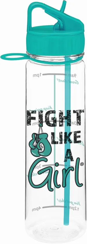 Fight Like a Girl Knockout SlimKim Water Sports Bottle 30 oz for Ovarian Cancer, PCOS, PKD Awareness with Motivational Time Marker - Teal