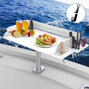 Fishing Boat Bait Cutting Board with 360°Adjustable Rotational Stopper Rod Holder Mount Side Organizer Design and Knife Slot, Easy to Install Cleaning Station Extended Boat Fish Cleaning Table