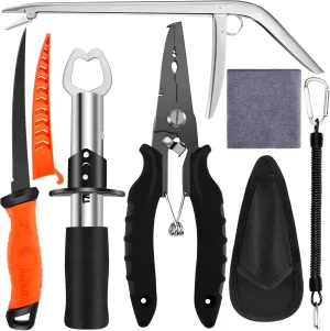 Fishing Tool Kit - Fishing Pliers, Hook Remover, Fish Gripper，Fish Scale, Fish Knife, Saltwater Fishing Gear with Sharpeners, Best Gifts for Men