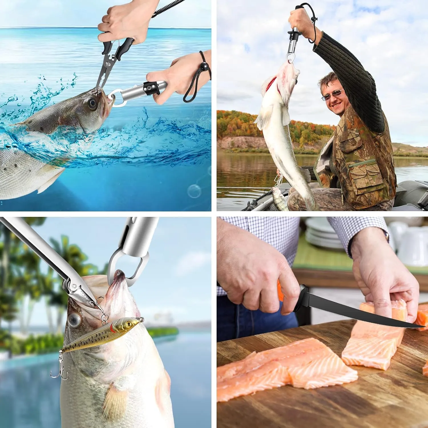 Fishing Tool Kit - Fishing Pliers, Hook Remover, Fish Gripper，Fish Scale, Fish Knife, Saltwater Fishing Gear with Sharpeners, Best Gifts for Men