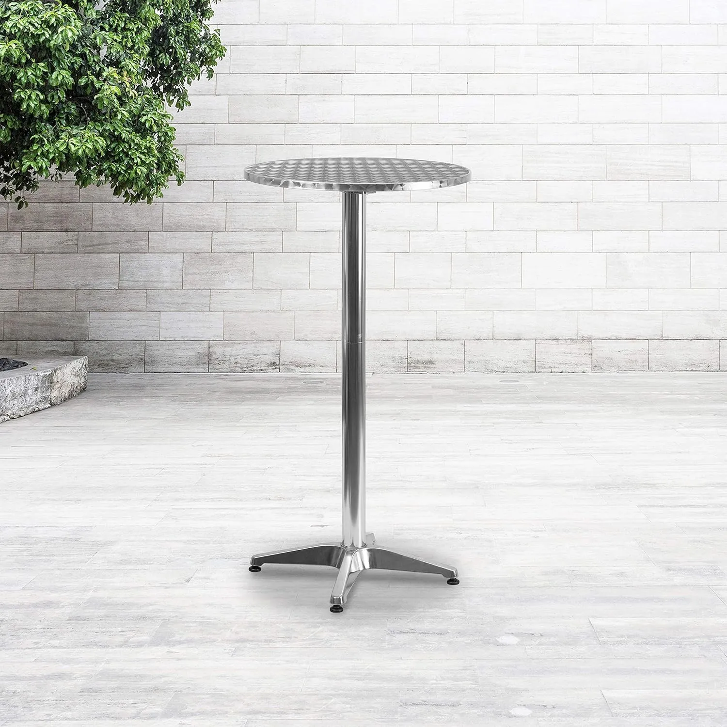 Flash Furniture 23.25" Round Aluminum Indoor/Outdoor Bar Height Table with Flip-Up Top, Heavy-Duty Aluminum Flip-Up Top Cocktail Table, Silver