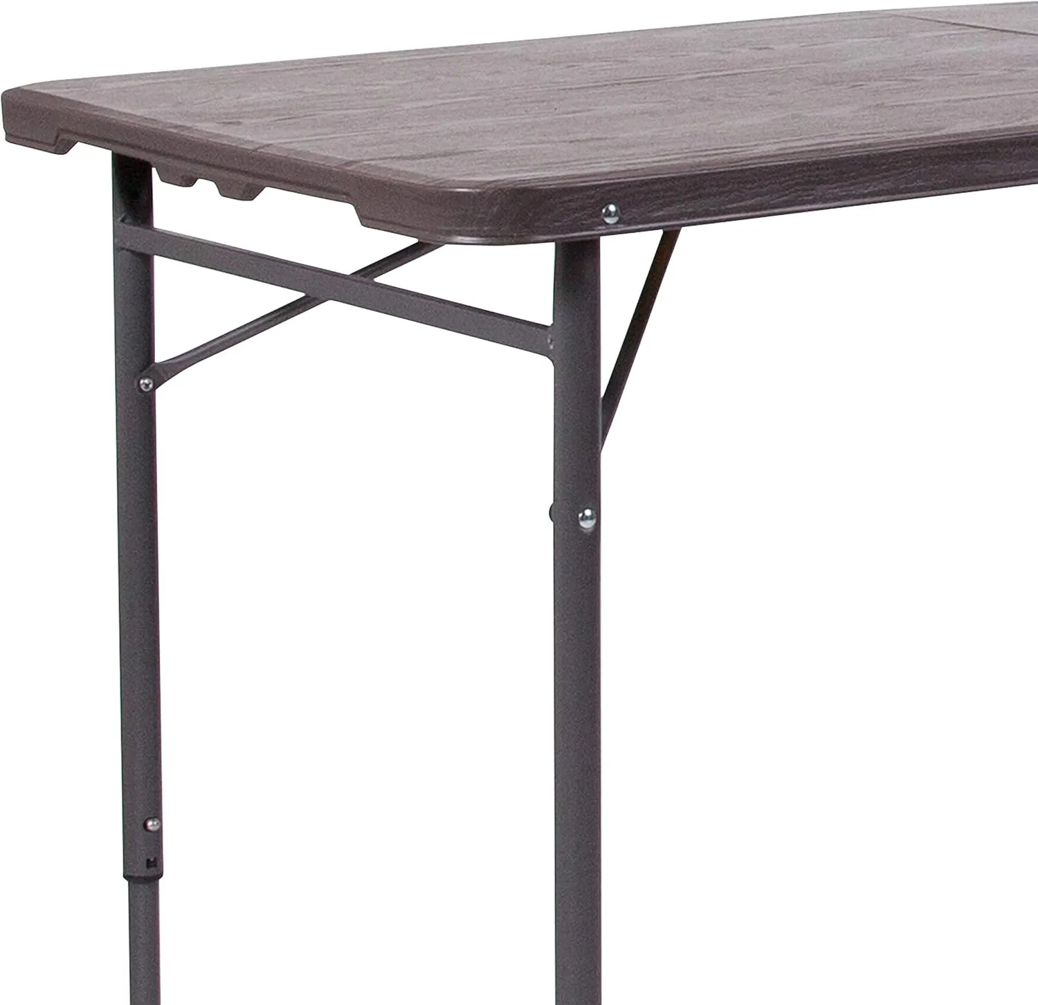 Flash Furniture Mills 4-Foot Height Adjustable Bi-Fold Brown Wood Grain Plastic Folding Table with Carrying Handle