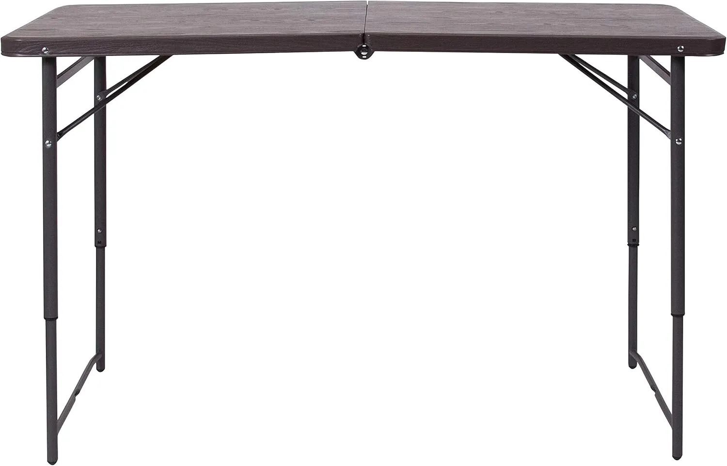 Flash Furniture Mills 4-Foot Height Adjustable Bi-Fold Brown Wood Grain Plastic Folding Table with Carrying Handle