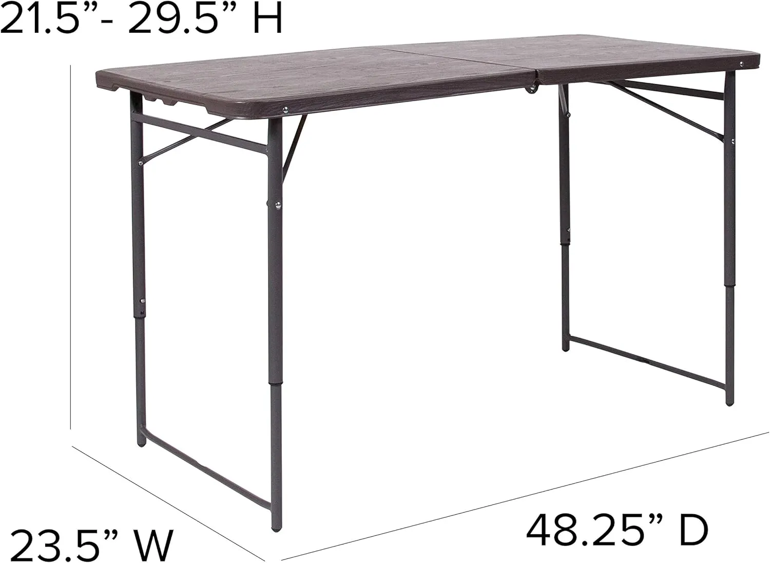 Flash Furniture Mills 4-Foot Height Adjustable Bi-Fold Brown Wood Grain Plastic Folding Table with Carrying Handle