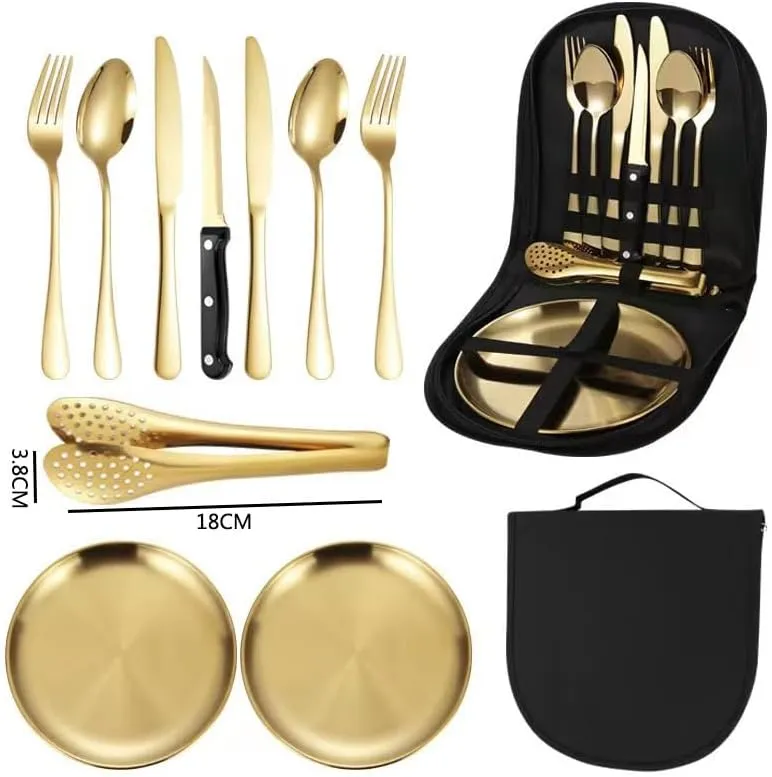 Flatware Silverware Set, Stainless Steel Portable Outdoor Meal Bag Lunch Tray Travel Camping Cutlery Knife Fork Spoon Set, Tableware Cutlery Set(Silver)
