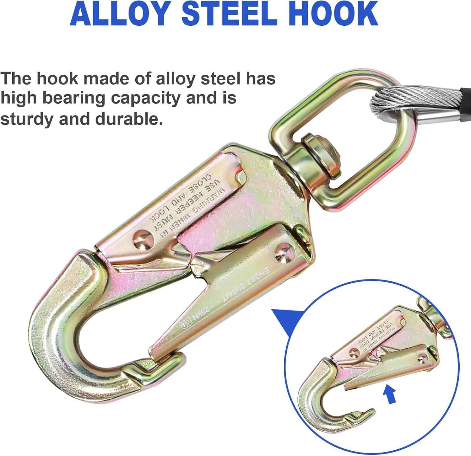 Flip Line, Wire Core Flipline 1/2" X 12', Wire Core Flip Line Kit with Triple Lock Carabiner Adjuster, Steel Swivel Snap, Climbing Flipline for Fall Protection, Arborist, Tree Climbers, Blue