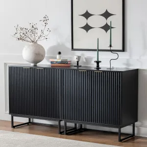 Fluted Storage Cabinet Set of 2, Sideboard Buffet Cabinet Modern Accent Cabinets with Adjustable Shelves, Credenza, Entryway Console Table for Living Room, Black