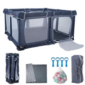 Foldable Baby Playpen 50"X50",Play Pen for Babies and Toddlers, Portable Playpen, Kids Collapsible Play Pen, Indoor & Outdoor Baby Fence with Visible Mesh,Safety Area Travel Play Yard with mat (Grey)
