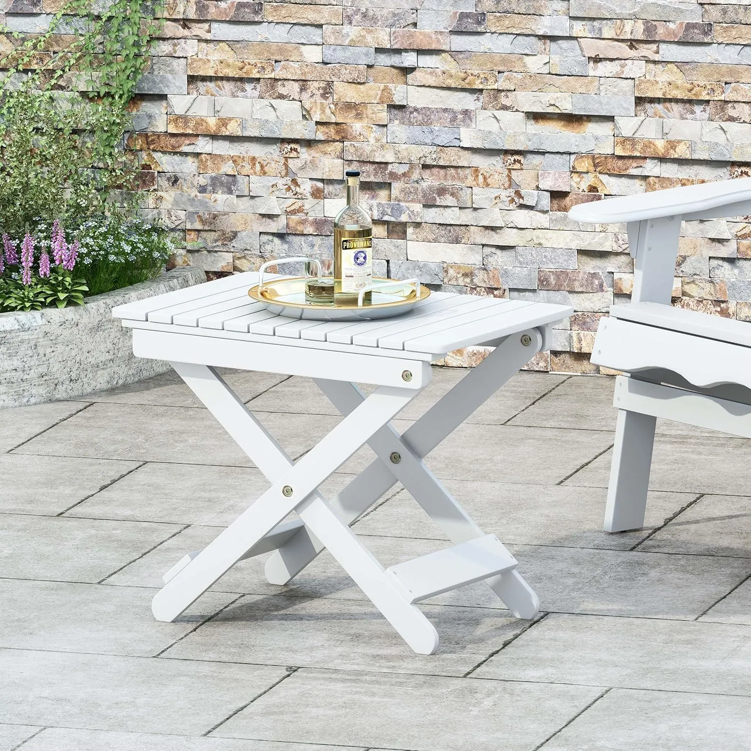 Foldable Outdoor Side Table, Portable Accent Table, Folding Square Table for Balcony, Plants,Pool,Patio,Garden,Deck,Indoor,Outdoor (White)