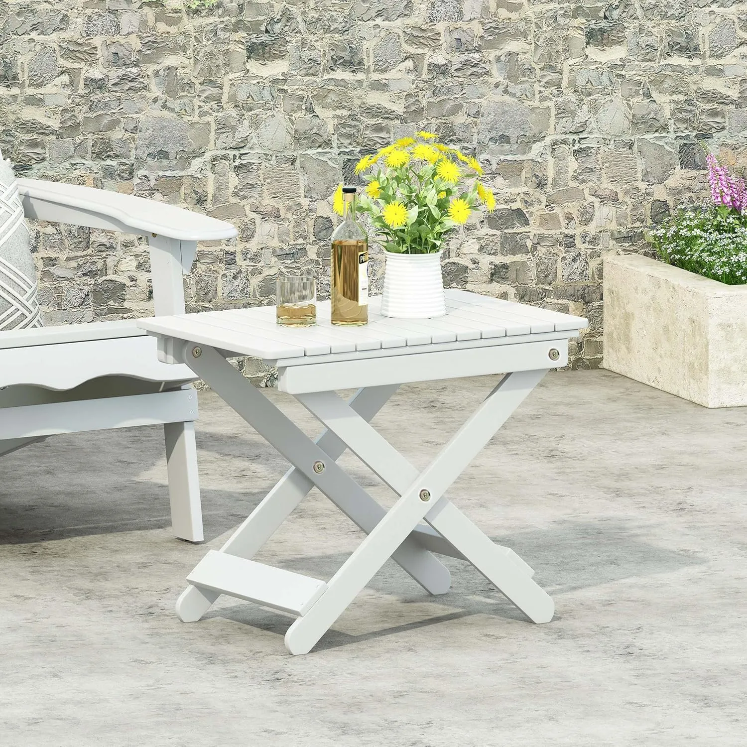 Foldable Outdoor Side Table, Portable Accent Table, Folding Square Table for Balcony, Plants,Pool,Patio,Garden,Deck,Indoor,Outdoor (White)