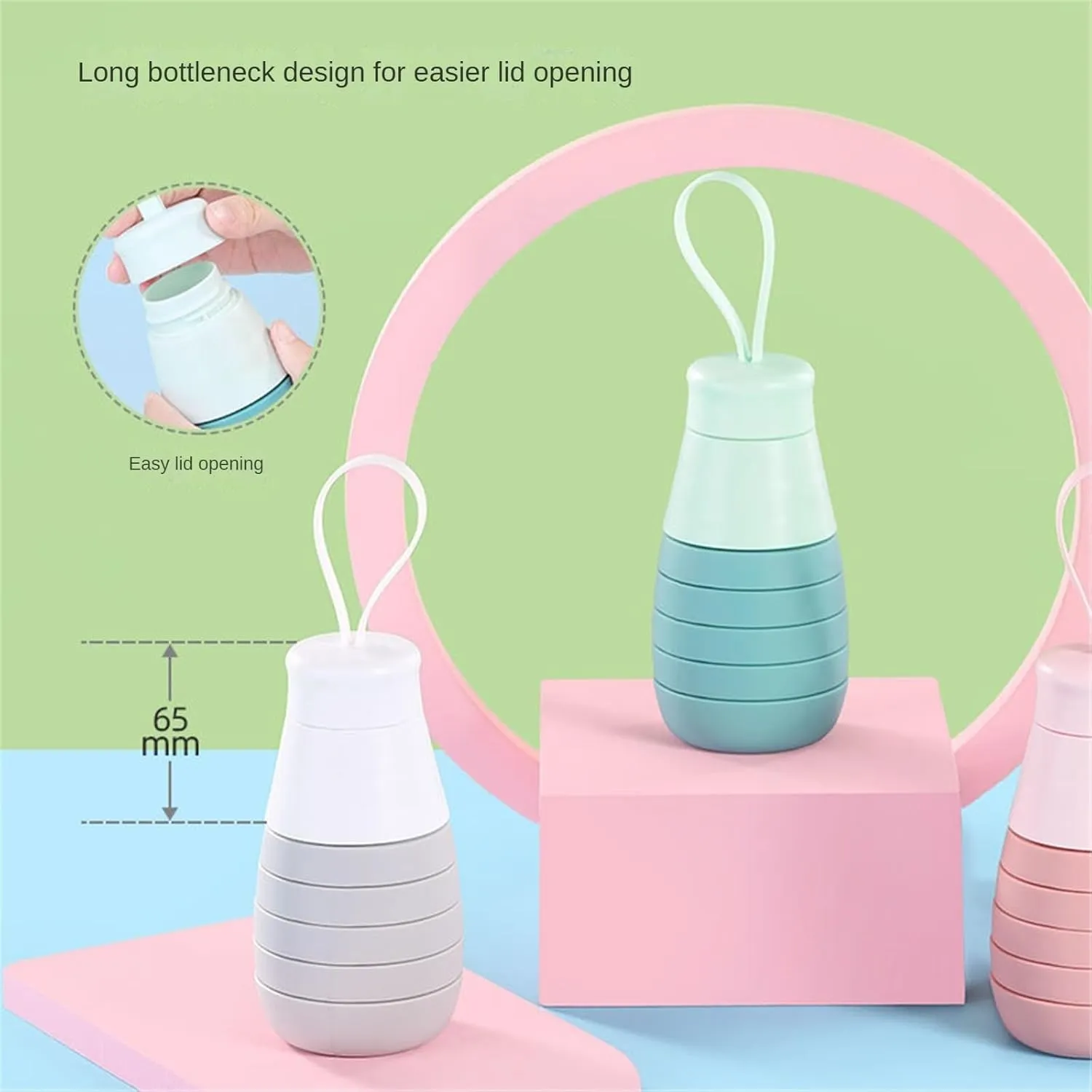 Foldable Silicone Water Bottle 500ml, Collapsible Travel Bottle with Easy-Open Lid, BPA-Free Food Grade Material, Leak-Resistant for Hiking, Gym, School (black)