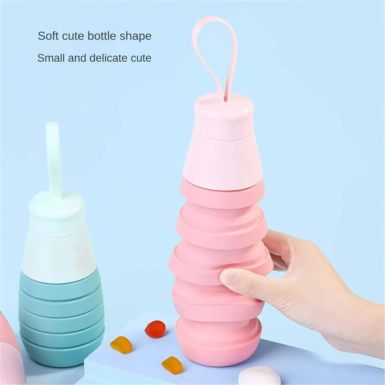 Foldable Silicone Water Bottle 500ml, Collapsible Travel Bottle with Easy-Open Lid, BPA-Free Food Grade Material, Leak-Resistant for Hiking, Gym, School (black)