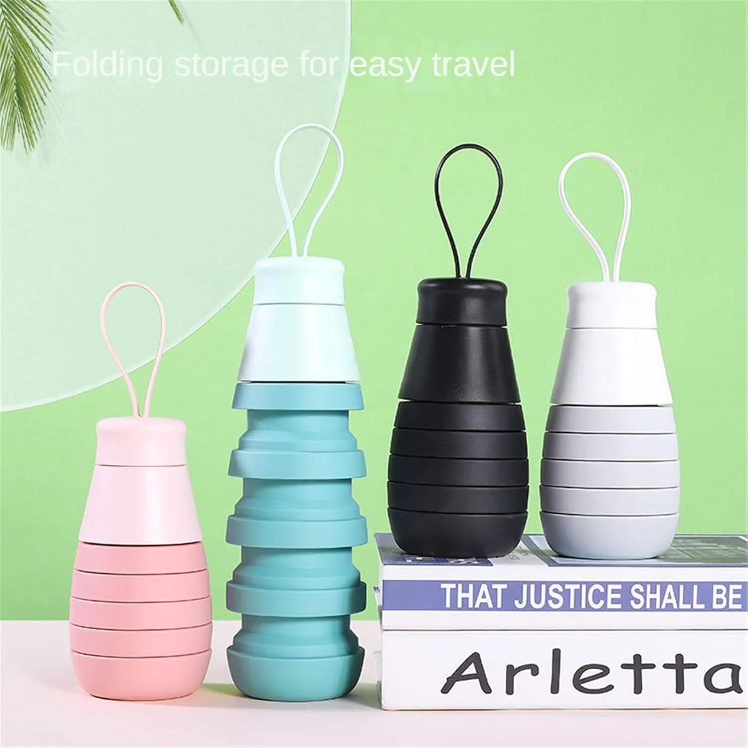 Foldable Silicone Water Bottle 500ml, Collapsible Travel Bottle with Easy-Open Lid, BPA-Free Food Grade Material, Leak-Resistant for Hiking, Gym, School (black)