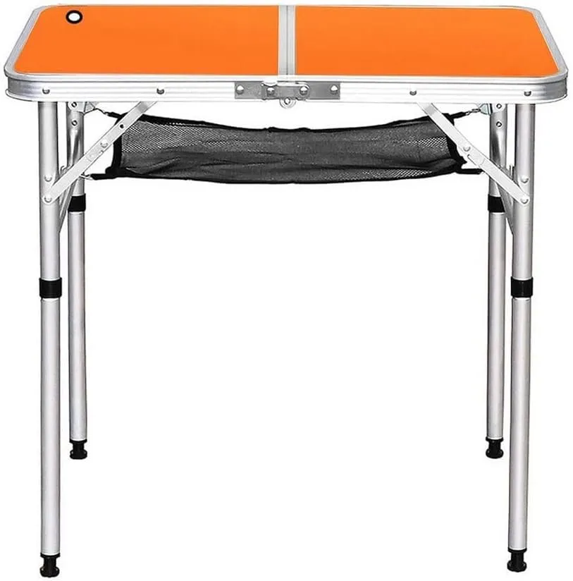 Folding Camping Table Adjustable Lightweight Desk Anodized Aluminum Tube Legs Rubber Feet, 70 X 50 X60CM