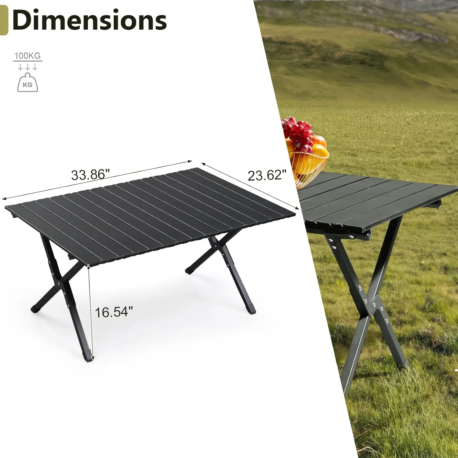 Folding Camping Table, Roll Up Beach Tables for Sand Foldable for 2-6 Persons, Small Card Desk Lightweight with Carry Bag, Portable Picnic Desks for Outdoors, BBQ, Easy to Set Up ,34 x 24 x 16.5 inch