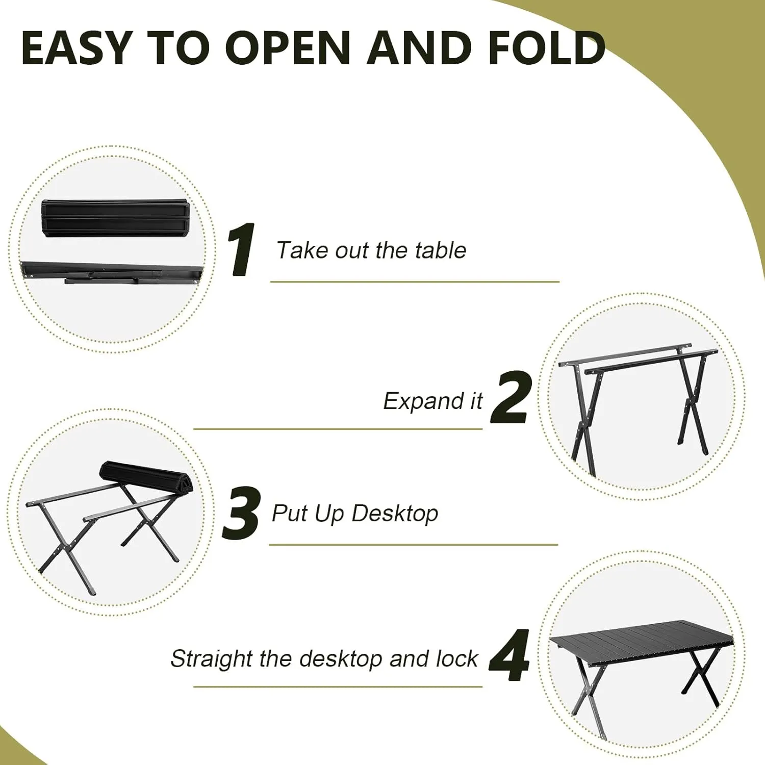 Folding Camping Table, Roll Up Beach Tables for Sand Foldable for 2-6 Persons, Small Card Desk Lightweight with Carry Bag, Portable Picnic Desks for Outdoors, BBQ, Easy to Set Up ,34 x 24 x 16.5 inch