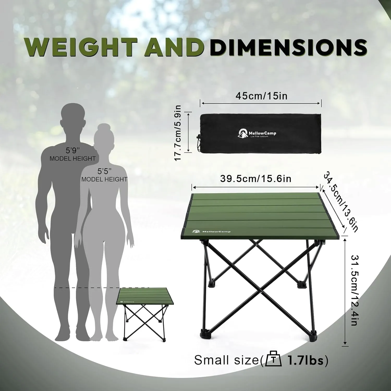 Folding Camping Table with Ultralight Aluminum Frame & Carry Bag Small Portable Table for Beach, Picnics, BBQ, Hiking & Outdoor Essentials (Green,Small)