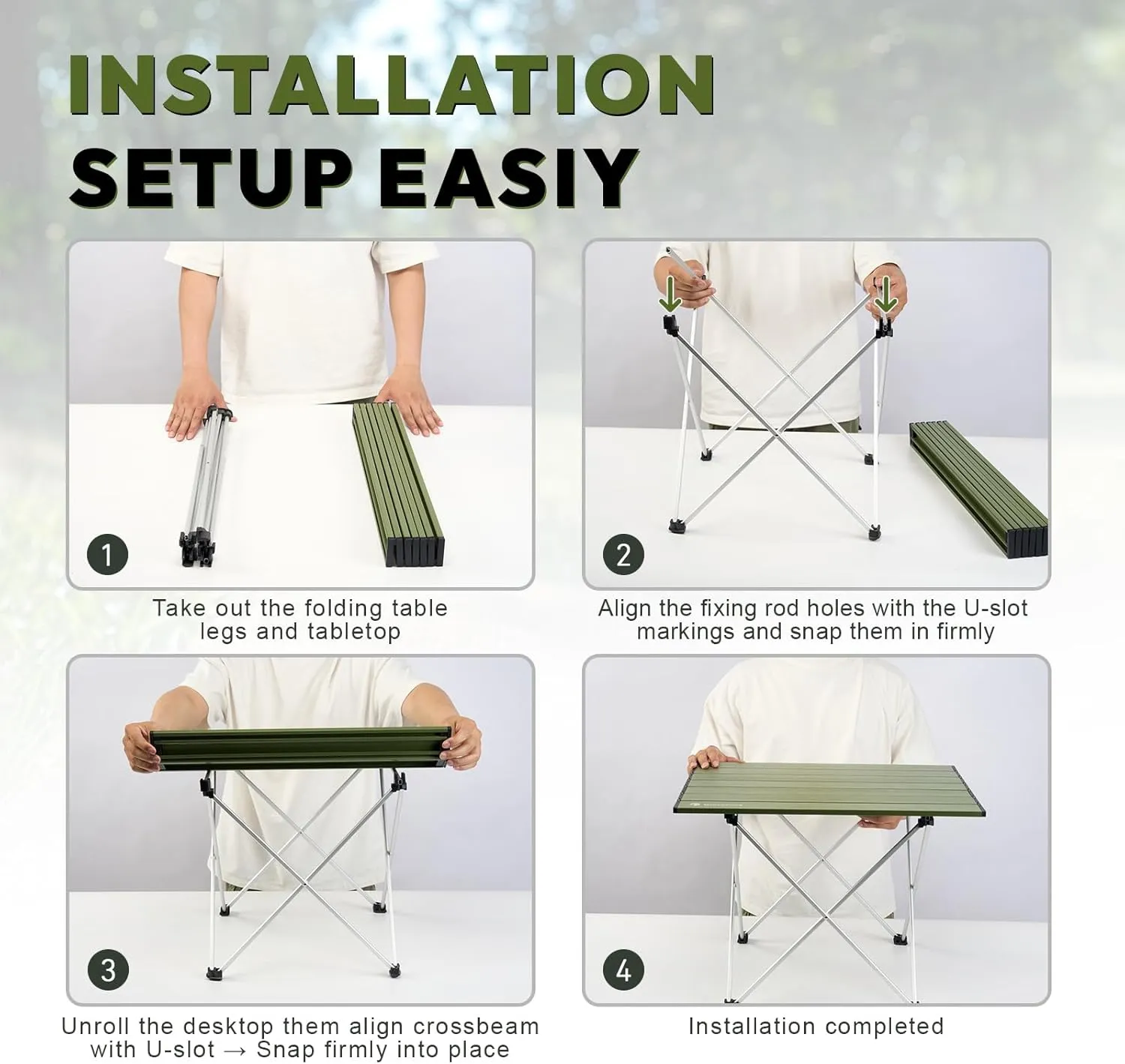 Folding Camping Table with Ultralight Aluminum Frame & Carry Bag Small Portable Table for Beach, Picnics, BBQ, Hiking & Outdoor Essentials (Green,Small)