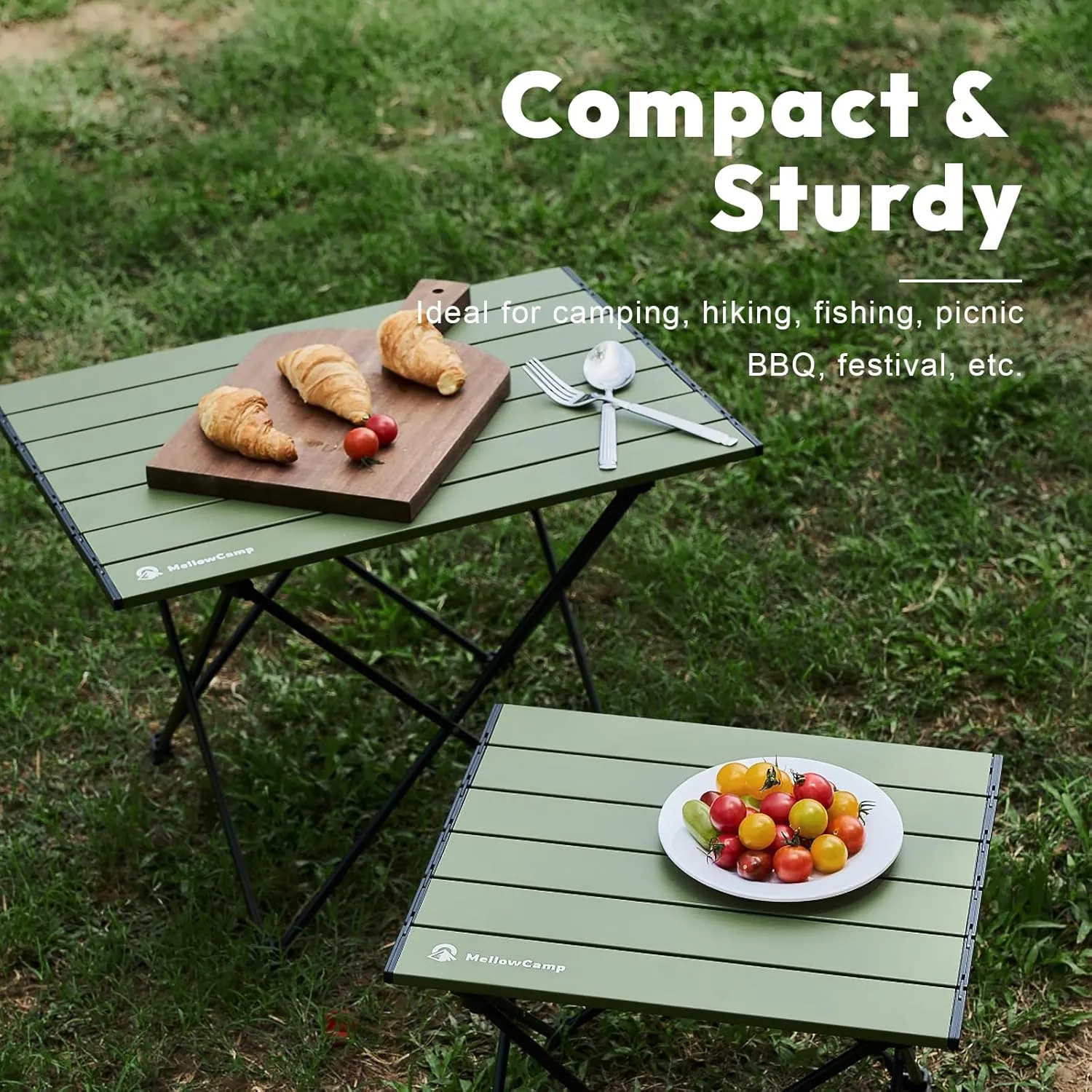 Folding Camping Table with Ultralight Aluminum Frame & Carry Bag Small Portable Table for Beach, Picnics, BBQ, Hiking & Outdoor Essentials (Green,Small)