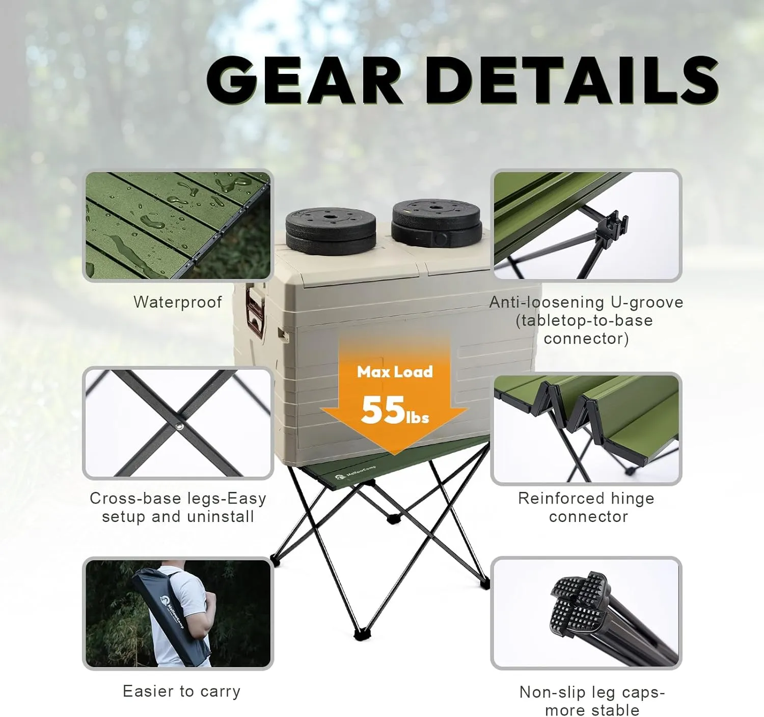 Folding Camping Table with Ultralight Aluminum Frame & Carry Bag Small Portable Table for Beach, Picnics, BBQ, Hiking & Outdoor Essentials (Green,Small)