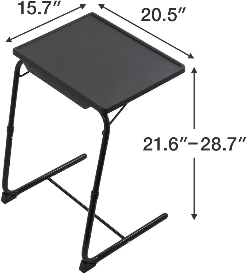 Folding TV Tray Table, Small Folding Bedside Dinner Table with Cup Holder, TV Trays Set of 2, Adjustable 6 Height & 3 Tilt Angle (Black - 2 pcs)