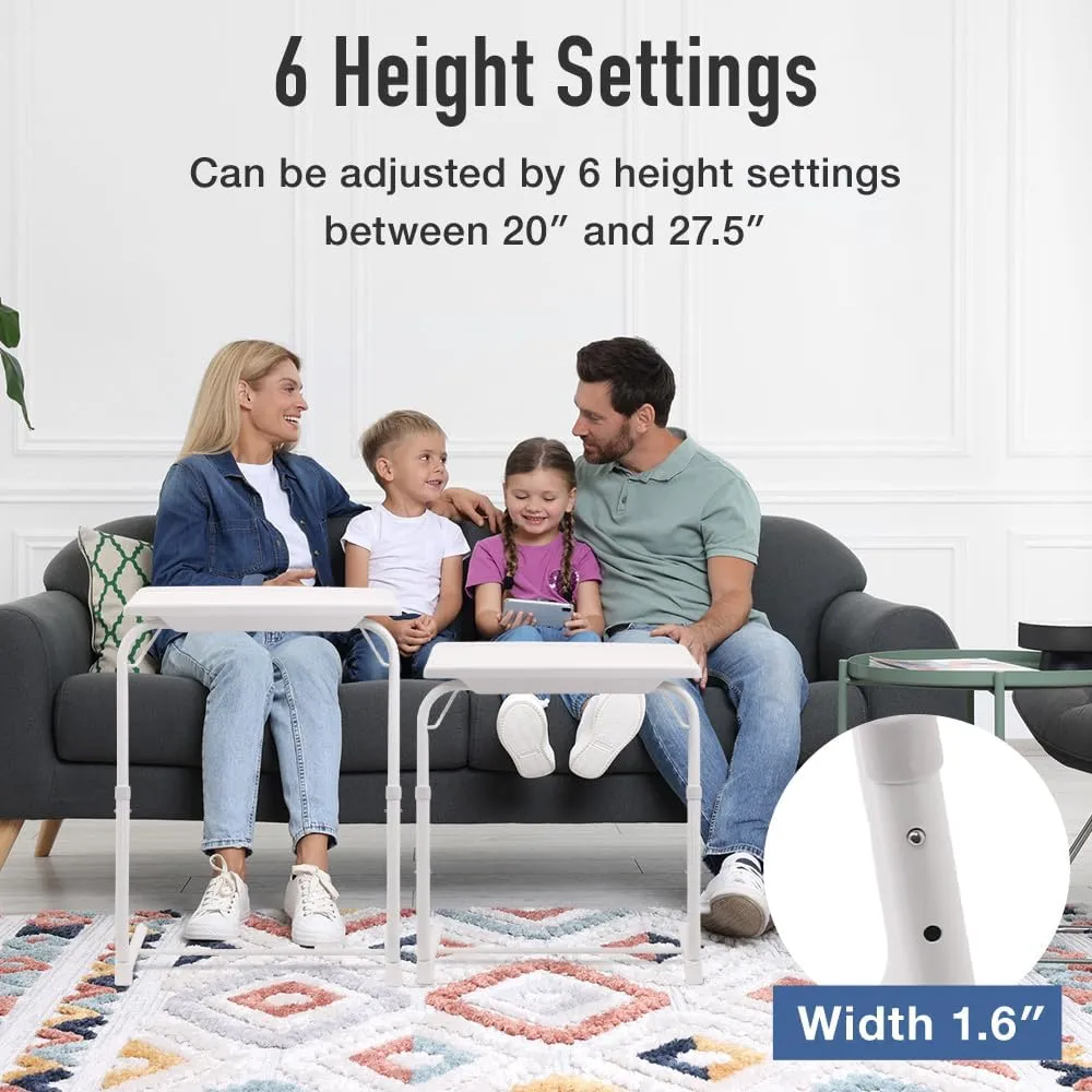 Folding TV Tray Table, Small Folding Bedside Dinner Table with Cup Holder, TV Trays Set of 2, Adjustable 6 Height & 3 Tilt Angle (Black - 2 pcs)